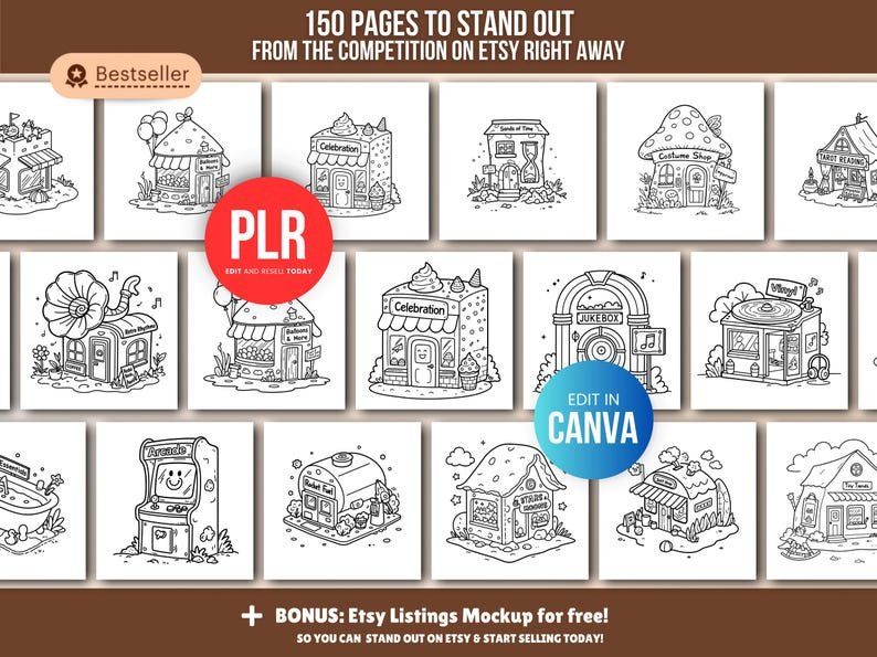 Libro para Colorear de Tienditas | 150 Páginas | Canva Editable | PLR & MRR - Image 3