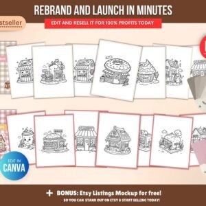 Libro para Colorear de Tienditas | 150 Páginas | Canva Editable | PLR & MRR