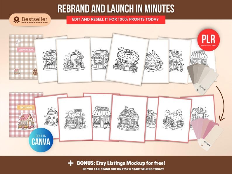 Libro para Colorear de Tienditas | 150 Páginas | Canva Editable | PLR & MRR - Image 5