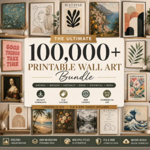 100,000+ Printable Wall Art Bundle | PLR & MRR | Vintage, Modern, Abstract & Boho