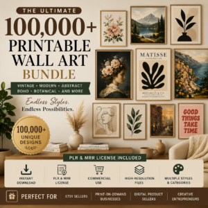 100,000+ Printable Wall Art Bundle | PLR & MRR | Vintage, Modern, Abstract & Boho
