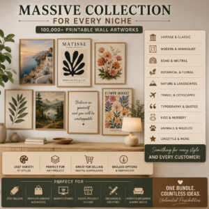 100,000+ Printable Wall Art Bundle | PLR & MRR | Vintage, Modern, Abstract & Boho