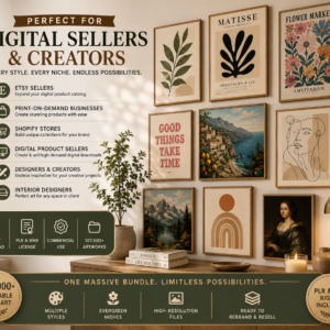 100,000+ Printable Wall Art Bundle | PLR & MRR | Vintage, Modern, Abstract & Boho