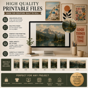 100,000+ Printable Wall Art Bundle | PLR & MRR | Vintage, Modern, Abstract & Boho