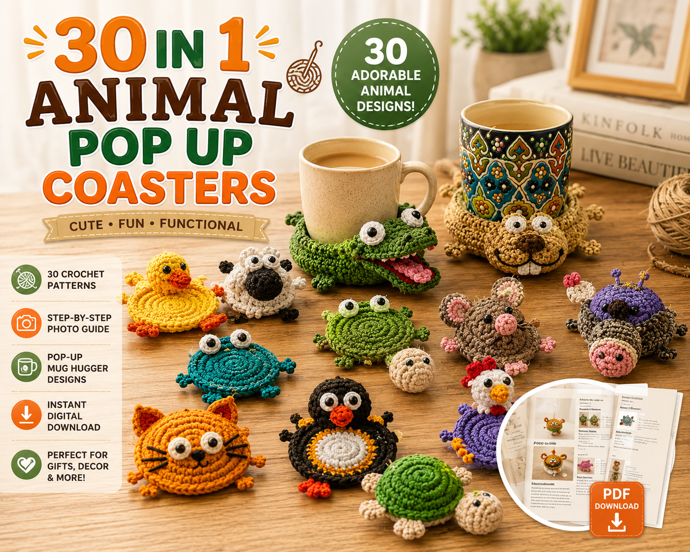 30 Animal Crochet Coaster Patterns | Mug Hugger PDF Bundle - Image 2