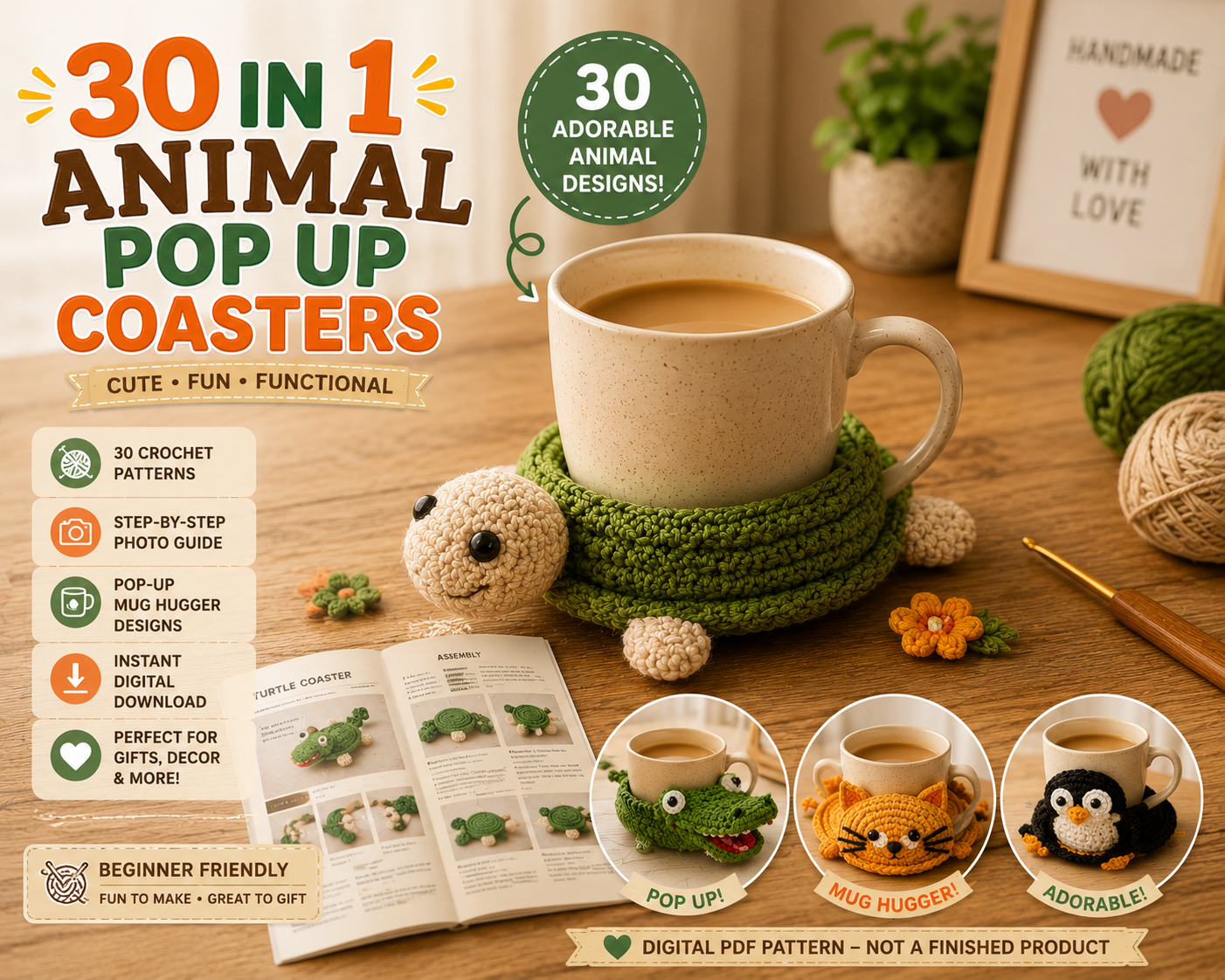 30 Animal Crochet Coaster Patterns | Mug Hugger PDF Bundle - Image 3